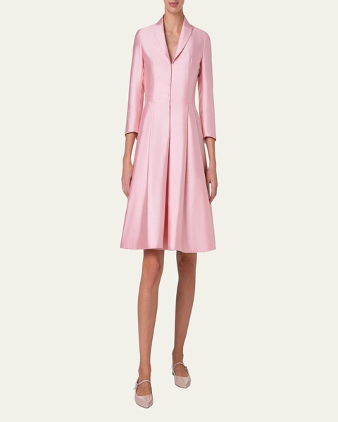 Pintuck Silk Coat Dress