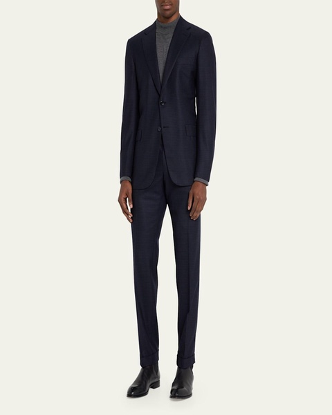 Men's Brun Wool Micro Check Suit