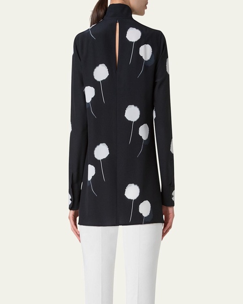 Windflower Print Silk Crepe Tunic Blouse