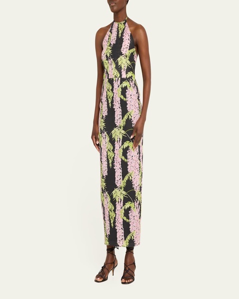 Delilah Halter Backless Linen Midi Dress
