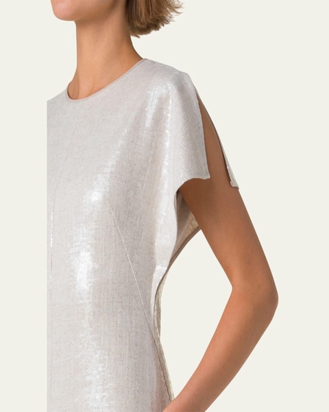 Sequined Viscose-Linen A-Line Midi Dress