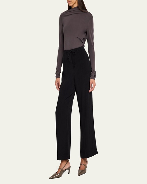 Striped Woven Straight-Leg Ankle Pull-On Trousers