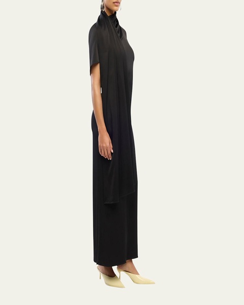 Scarf Satin Maxi Dress