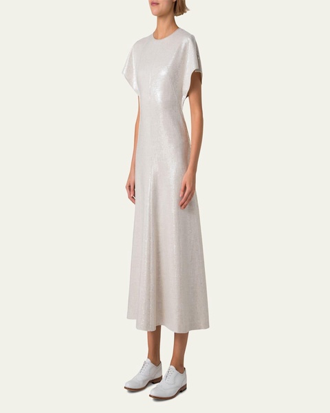 Sequined Viscose-Linen A-Line Midi Dress
