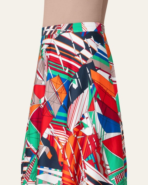 Sea Clipper Print Flared Midi Skirt