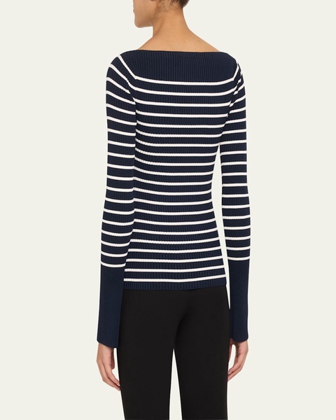 Anya Ribbed Stripe Boat-Neck Top