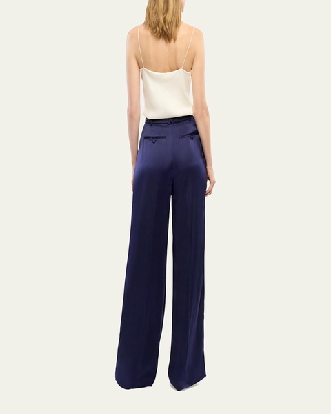 Double-Pleated Satin Wide-Leg Trousers