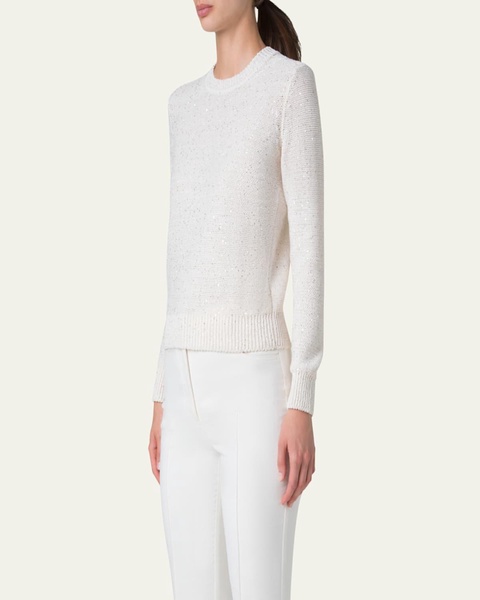 Micro Sequin Linen-Blend Crewneck Sweater