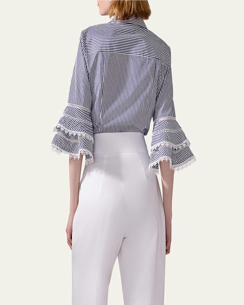 Stripe Tiered Ruffle Sleeve Button Down Top