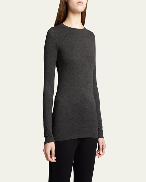 Soft Touch Flat-Edge Long-Sleeve Crewneck Top