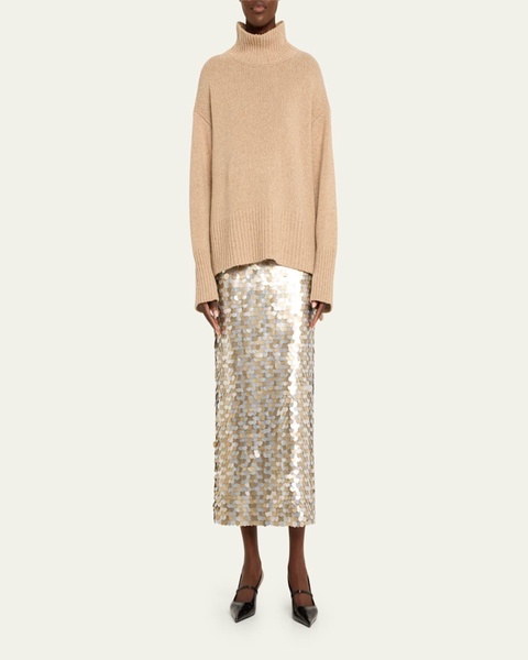 Oversized High-Low Turtleneck Cashmere Sweater