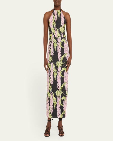 Delilah Halter Backless Linen Midi Dress