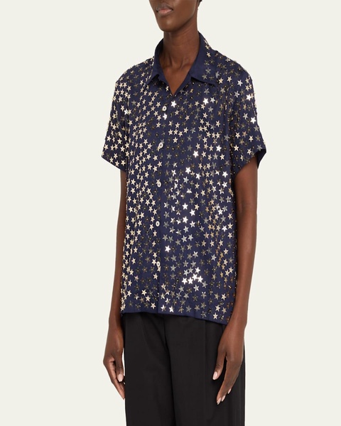 Sequin Spangled Star Button Down Shirt