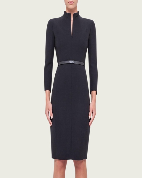 Split-Neck Double-Face Wool Sheath Dress