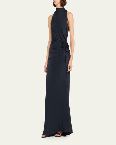 Inez Pleated High-Neck Gown