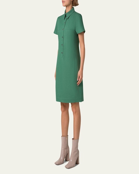 Short-Sleeve Cotton Denim Stretch Polo Shirtdress