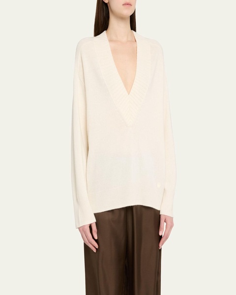 Sage Plunging V-Neck Cashmere Oversized Sweater