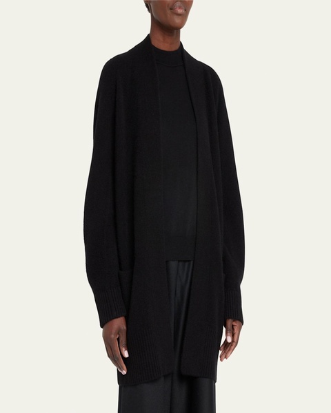 Cashmere Shawl-Collar Open-Front Cardigan