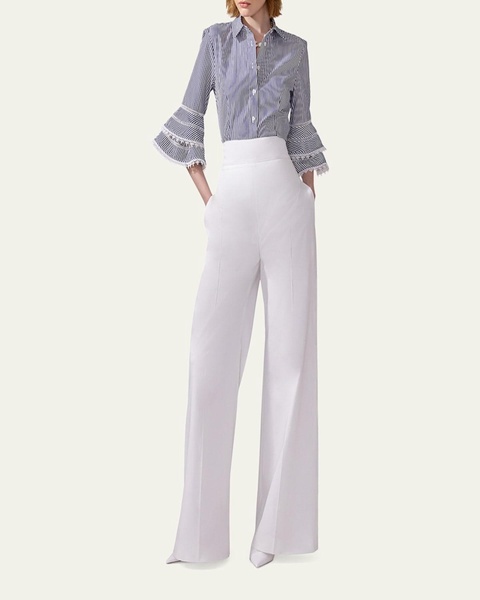 Stripe Tiered Ruffle Sleeve Button Down Top