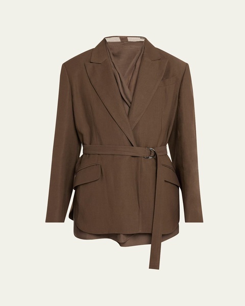 Belted Linen Twill Blazer