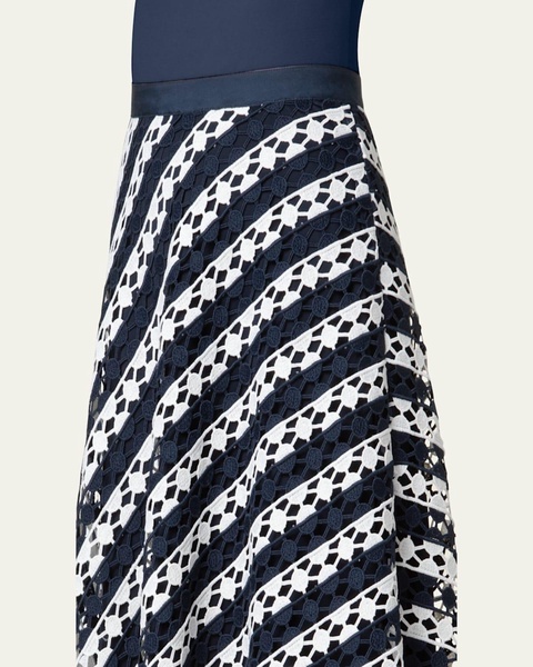 Two-Tone Lace Midi Skirt
