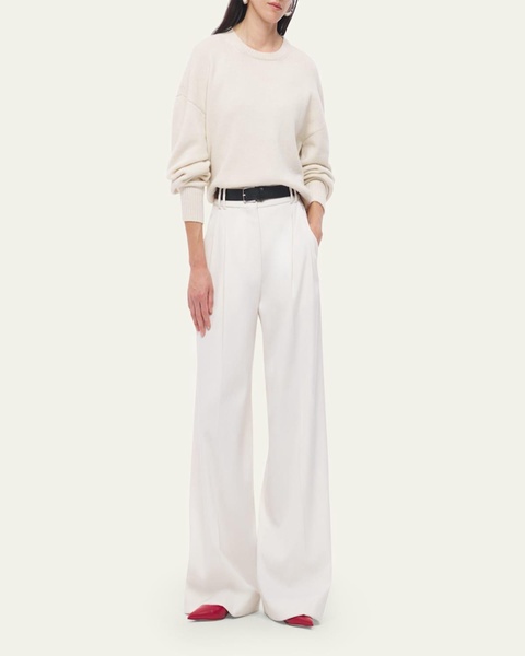 Pleated Wide Leg Wool Trousers
