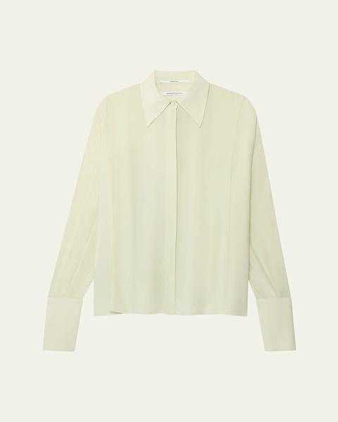 Convertible Pleated Silk Wrap Shirt