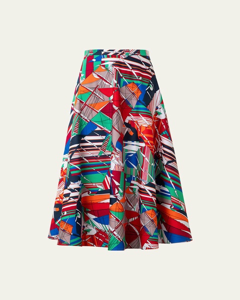 Sea Clipper Print Flared Midi Skirt