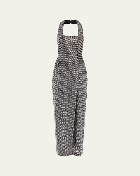 Crystal Embellished Halter Slit Gown
