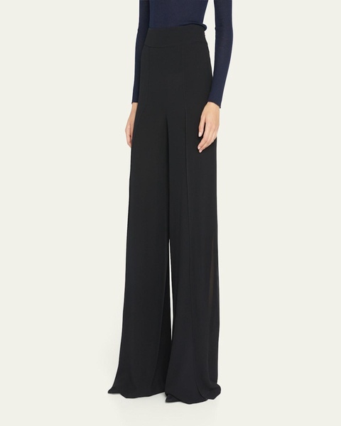 Layered Front-Slits Silk Georgette Wide-Leg Pants