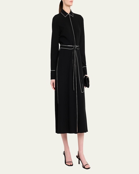 Piped A-Line Midi Shirtdress