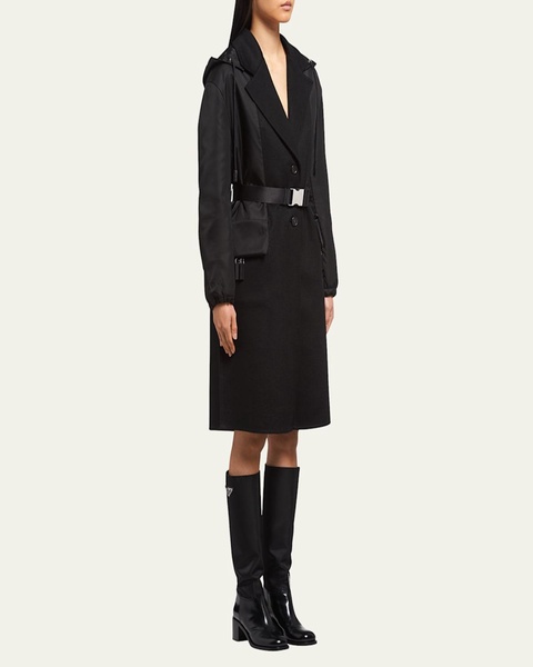 Mixed-Media Hooded Cashmere Coat