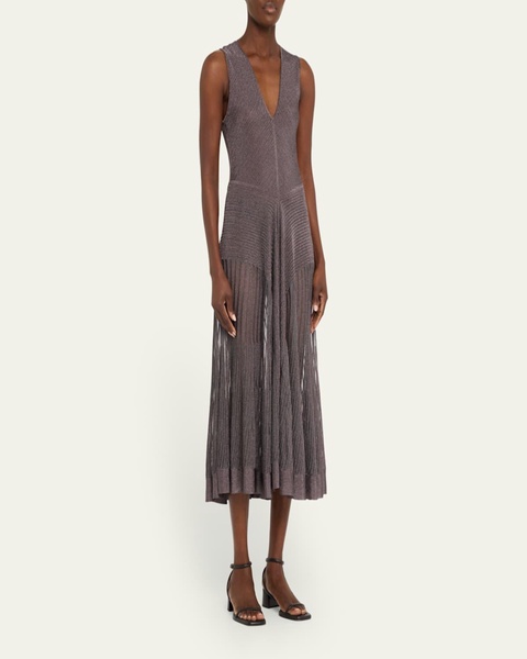 Keball Long Metallic V-Neck Dress
