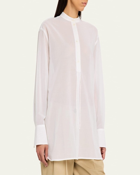 Stand-Collar Tassel Cotton Voile Shirt