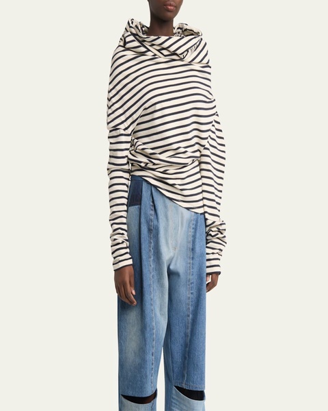 Jersey Cowl-Neck Draped Top