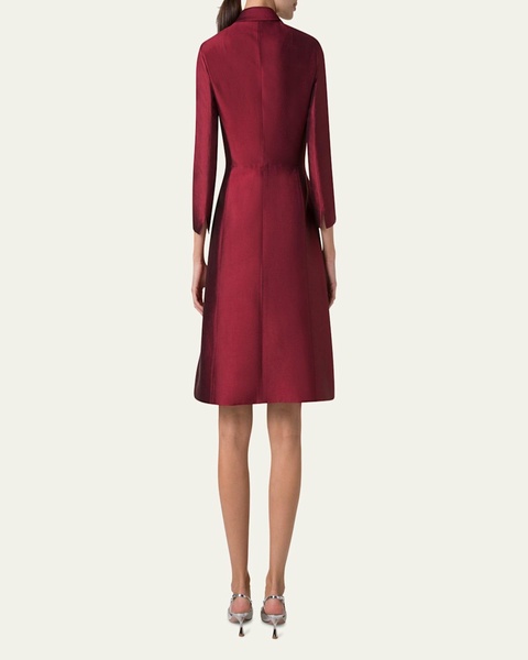 Dupion Three-Quarter Sleeve Pleated Cocktail Dress