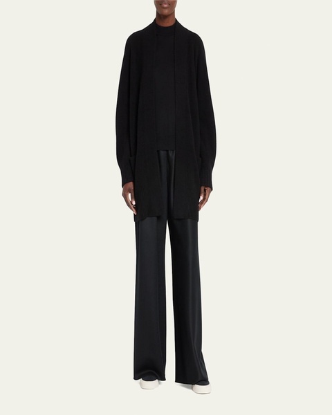 Cashmere Shawl-Collar Open-Front Cardigan