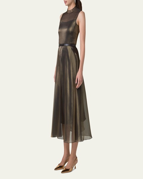 Metallic Organza Sleeveless Midi Dress