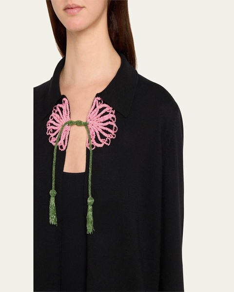 Abilene Beaded Flower Wool Cardigan