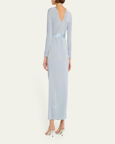Plisse Jersey Gown with Beaded Hip Detail