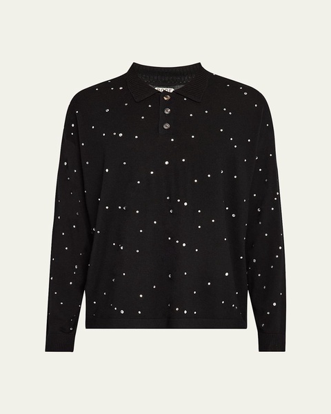 Men's Crystal-Embellished Polo Sweater