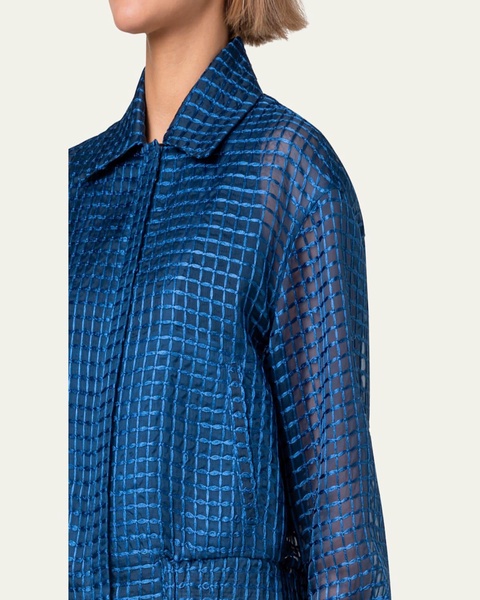 Wanda Organza Short Jacket with Window Plaid Embroidery
