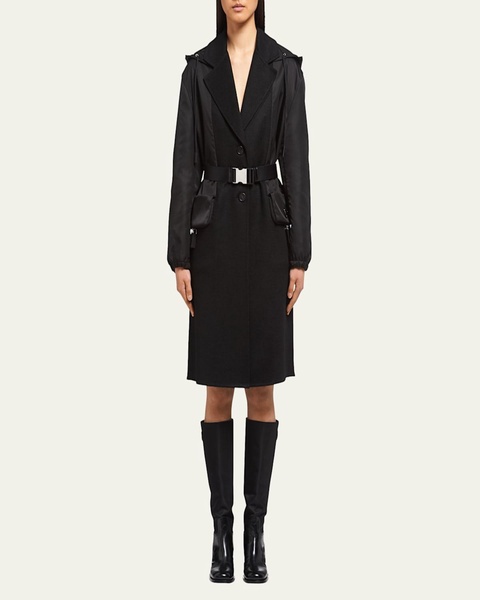 Mixed-Media Hooded Cashmere Coat