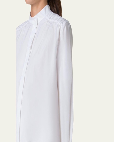 Gathered Shoulder Button Down Poplin Blouse