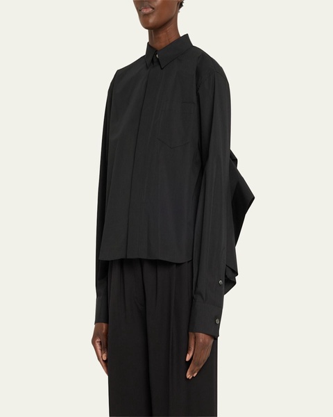 Poplin Ruffle Back Cropped Blouse
