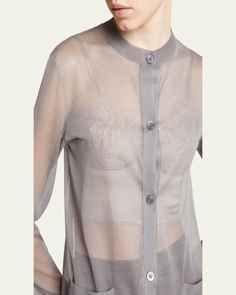 Sheer Knit Button-Front Cardigan