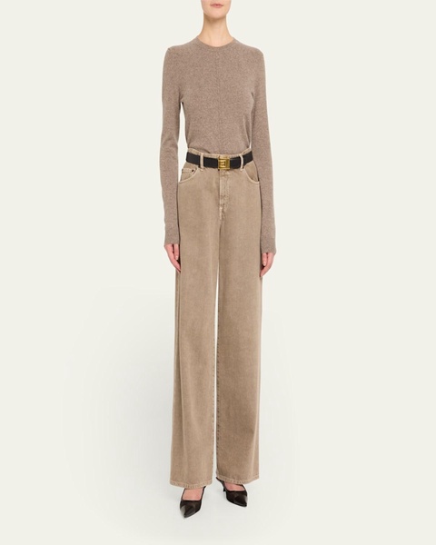 Seamed Crewneck Cashmere Sweater