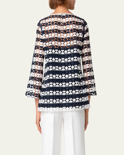 Kodak Striped Dot Guipure Trumpet-Sleeve Blouse
