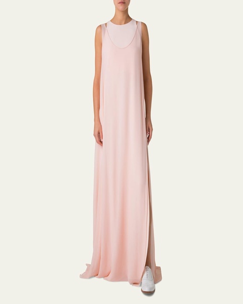 Layered Shoulder Cutout Silk Gown