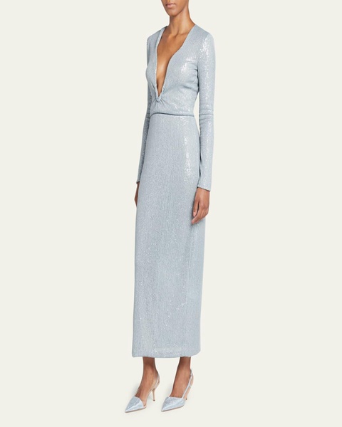 Plunging Sequined Knit Dress